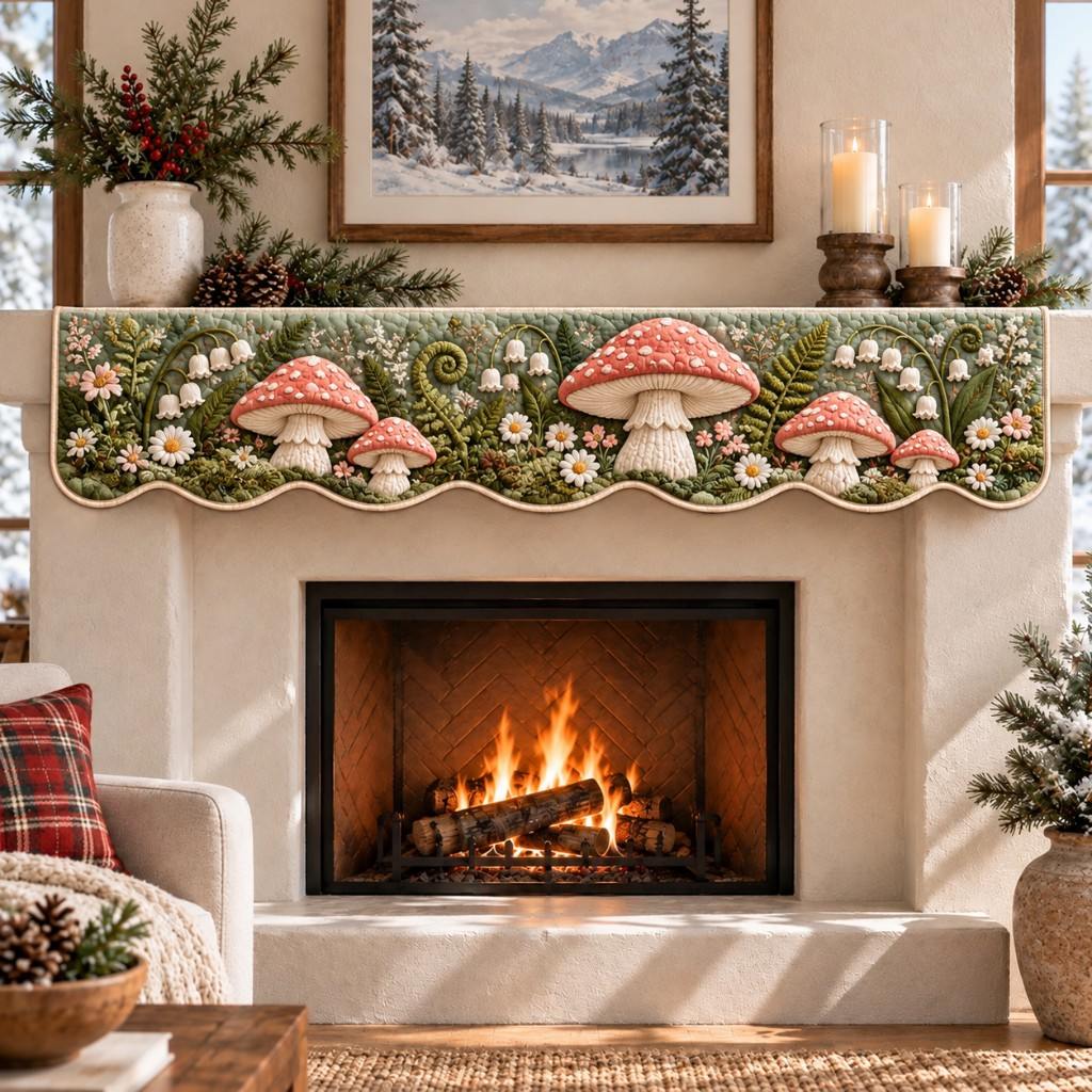Blush Toadstool Garden Quilted Mantel Scarf