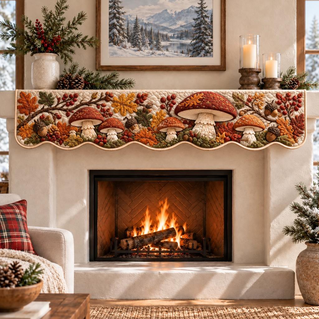 Harvest Maple Mushroom Quilted Mantel Scarf