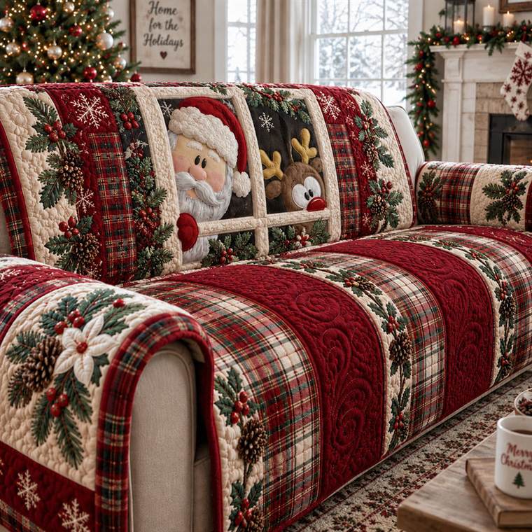 A Classic Santa Christmas Quilted Sofa Cover SN0PT1028