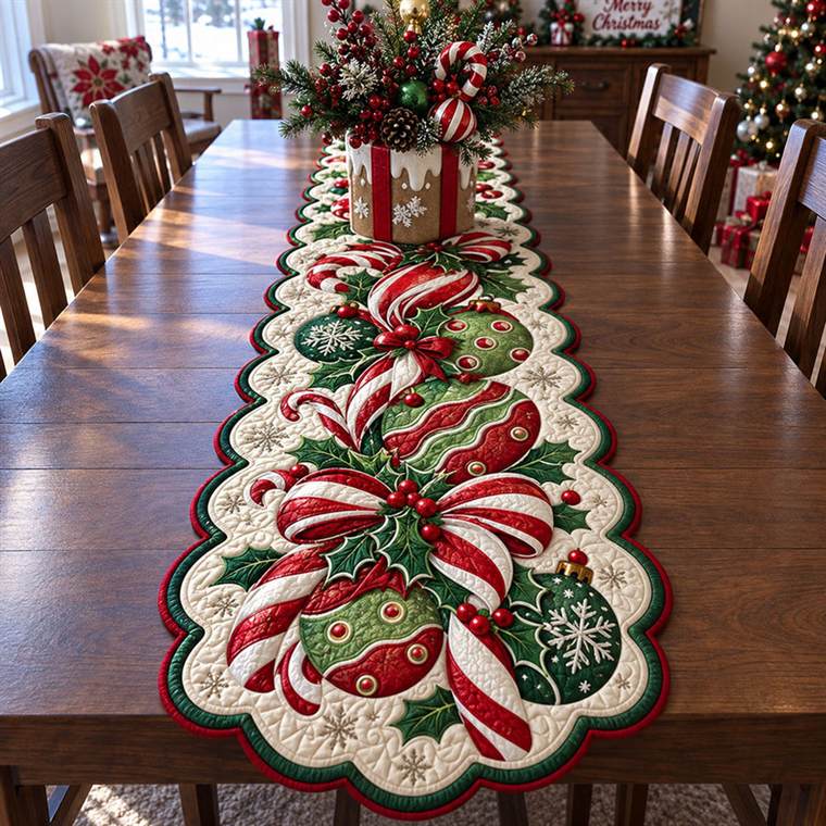 Sweet Holiday Wishes Custom Shape Quilted Table Runner SN0PT1057