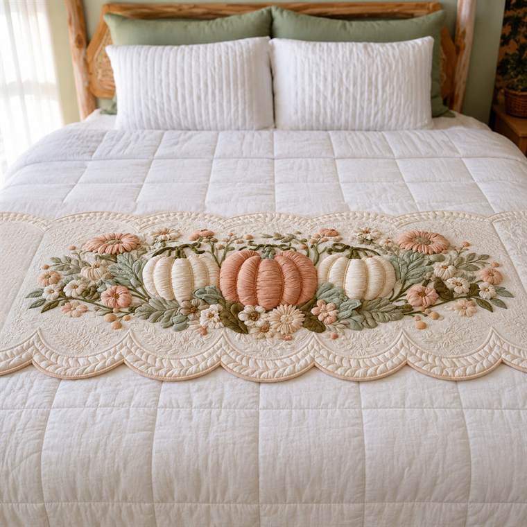 Pastel Heirloom Pumpkins Custom Shape Quilted Bed Runner SN0DV218