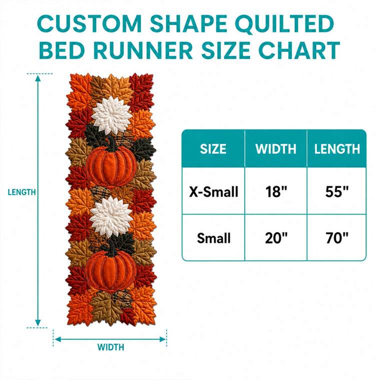 Custom bed runner size chart