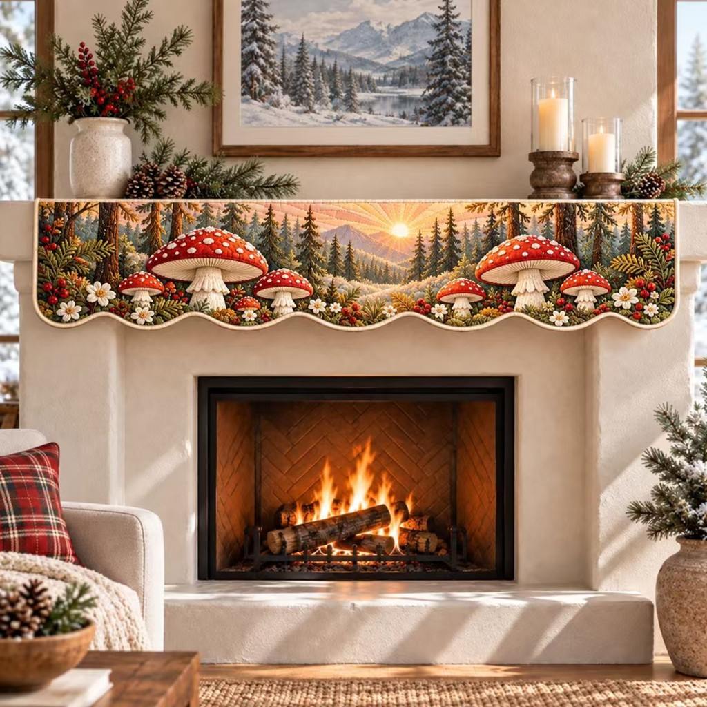 Sunrise Fly Agaric Quilted Mantel Scarf