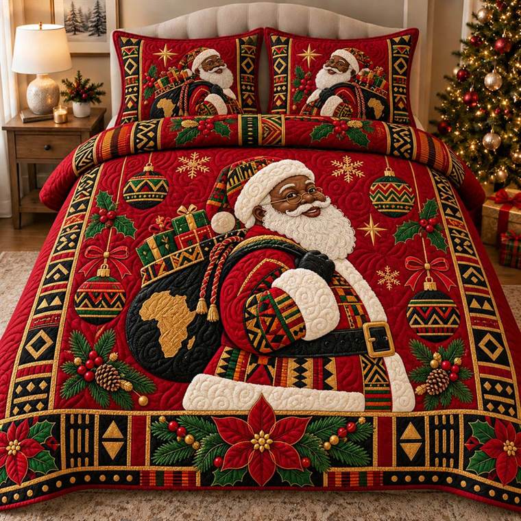 Black Santa Elegance 3-Piece Quilted Bedding Set SN0HH0584