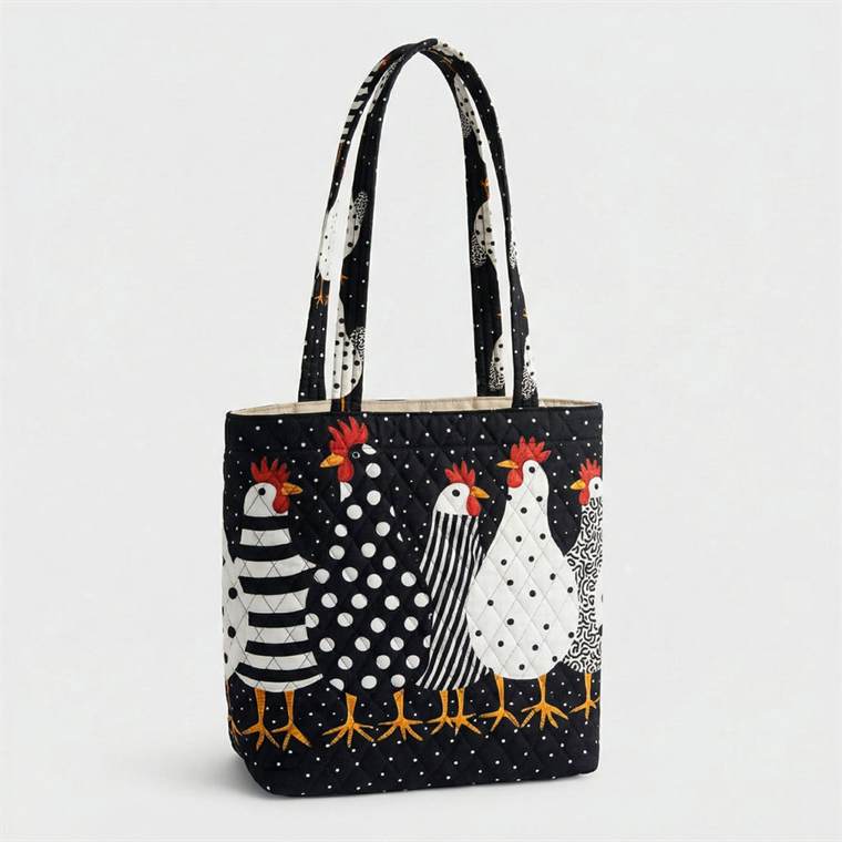 Happy Hen Parade Quilted Zipper Tote Bag SN0PT018